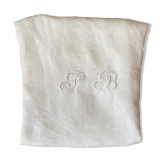 Nappe en coton blanc damassé monogramme SB
