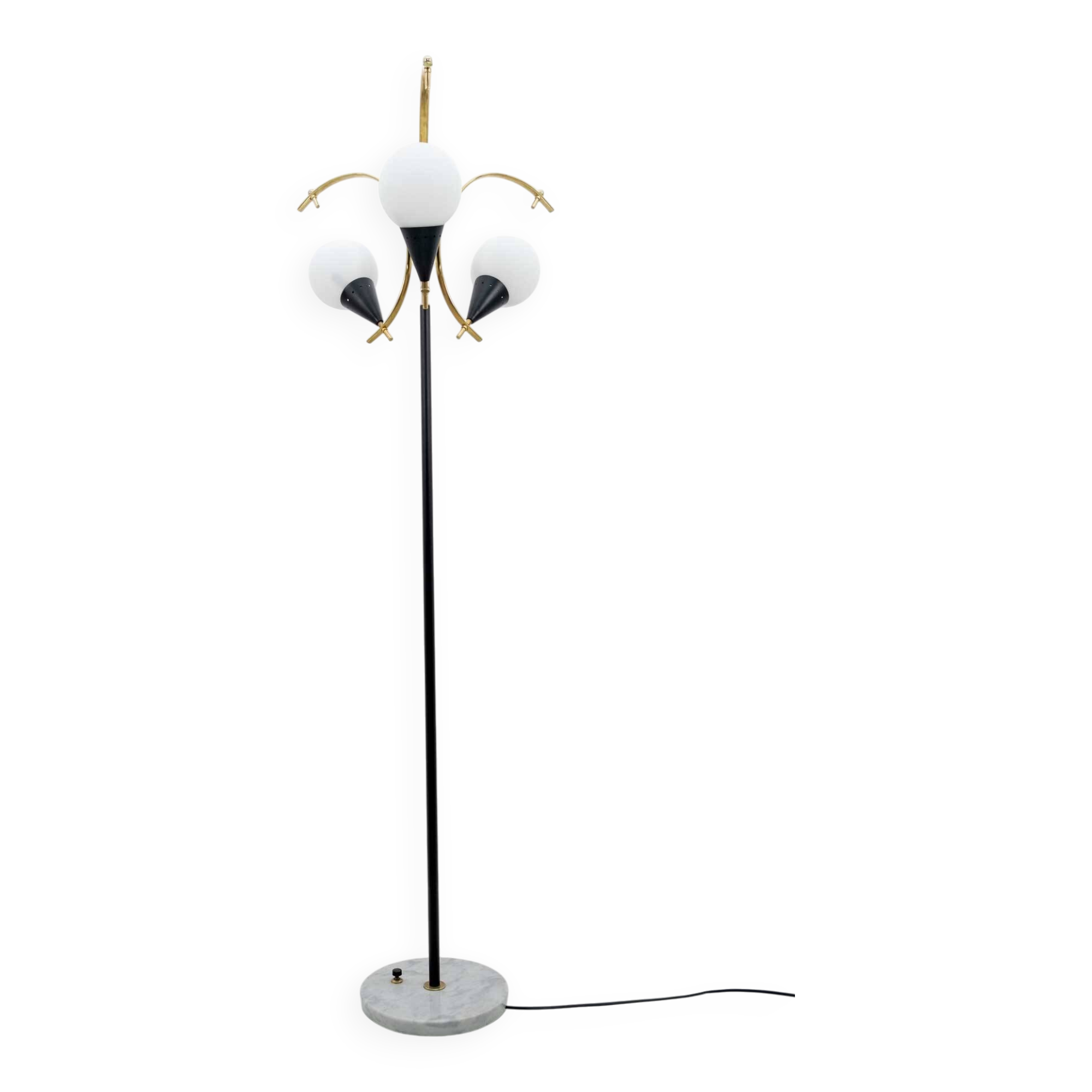 Stilnovo Mid-Century Modern Italian Brass and Opaline Glass Floor Lamp, 50
