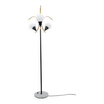Stilnovo Mid-Century Modern Italian Brass and Opaline Glass Floor Lamp, 50