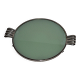 Vintage glass cake stand in green with silver-plated metal frame, porcelain (late 19th century)