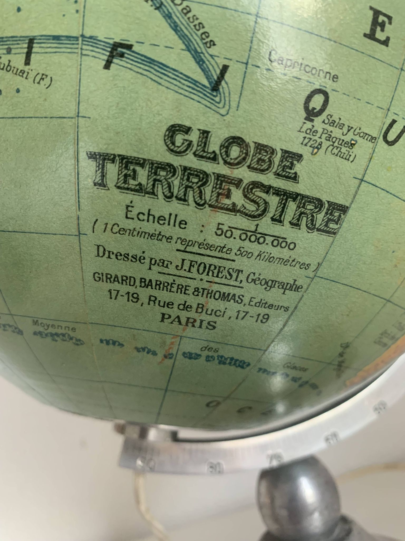 J.Forest vintage glass globe 1950 world map - 37 cm