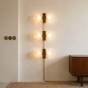 Set of 3 Temde Leuchten wall lights, Teck and frosted glass, 1950-60.