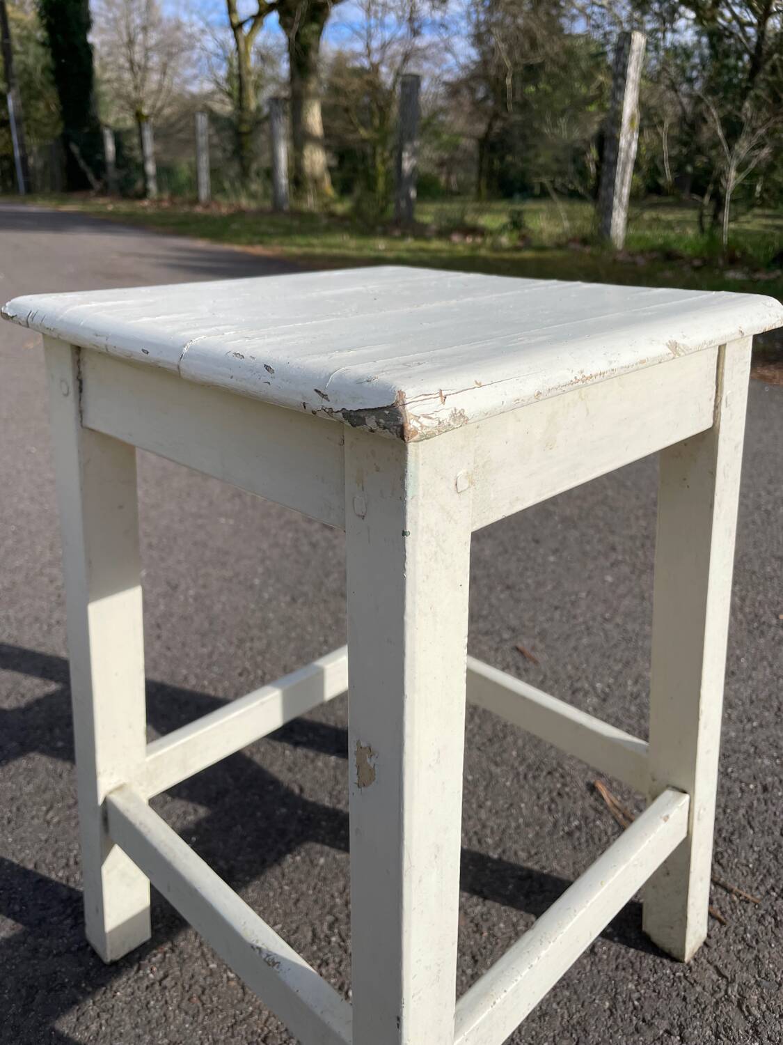 White square wooden stool