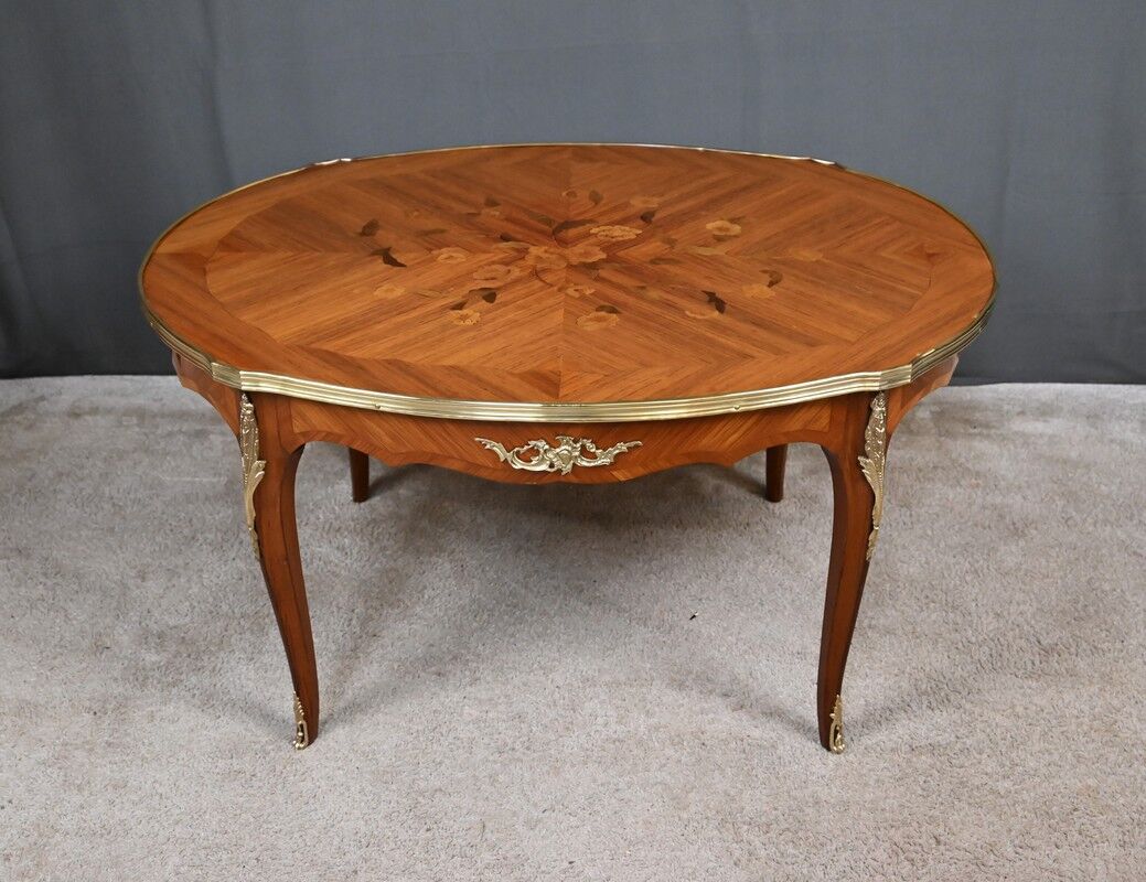 Rosewood marquetry coffee table, Louis XV style – Mid 20th century