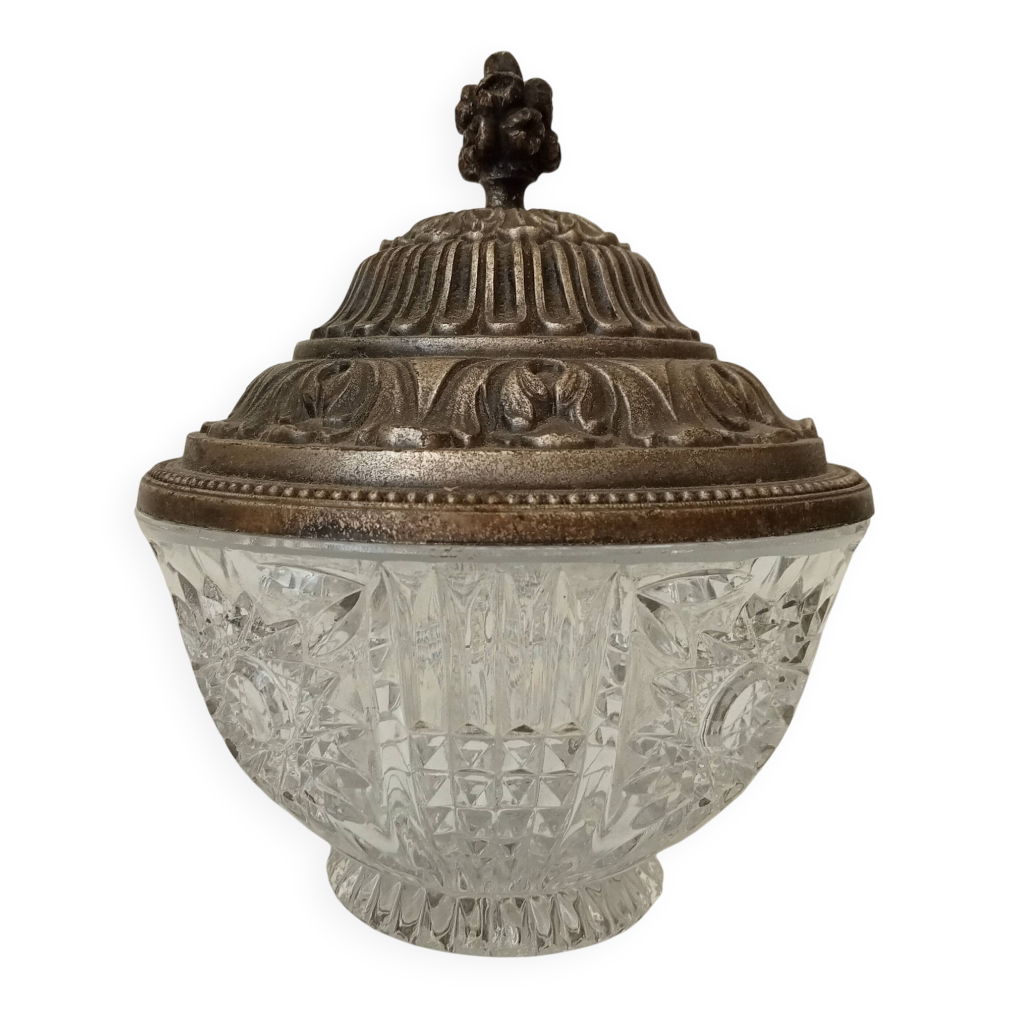 Vintage chiseled glass and tin candy box