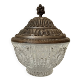 Vintage chiseled glass and tin candy box