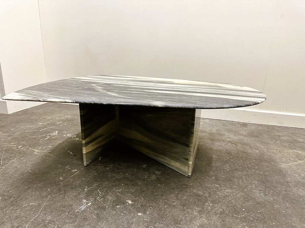 Large vintage unique marble table with zig zag base, France, 1980s