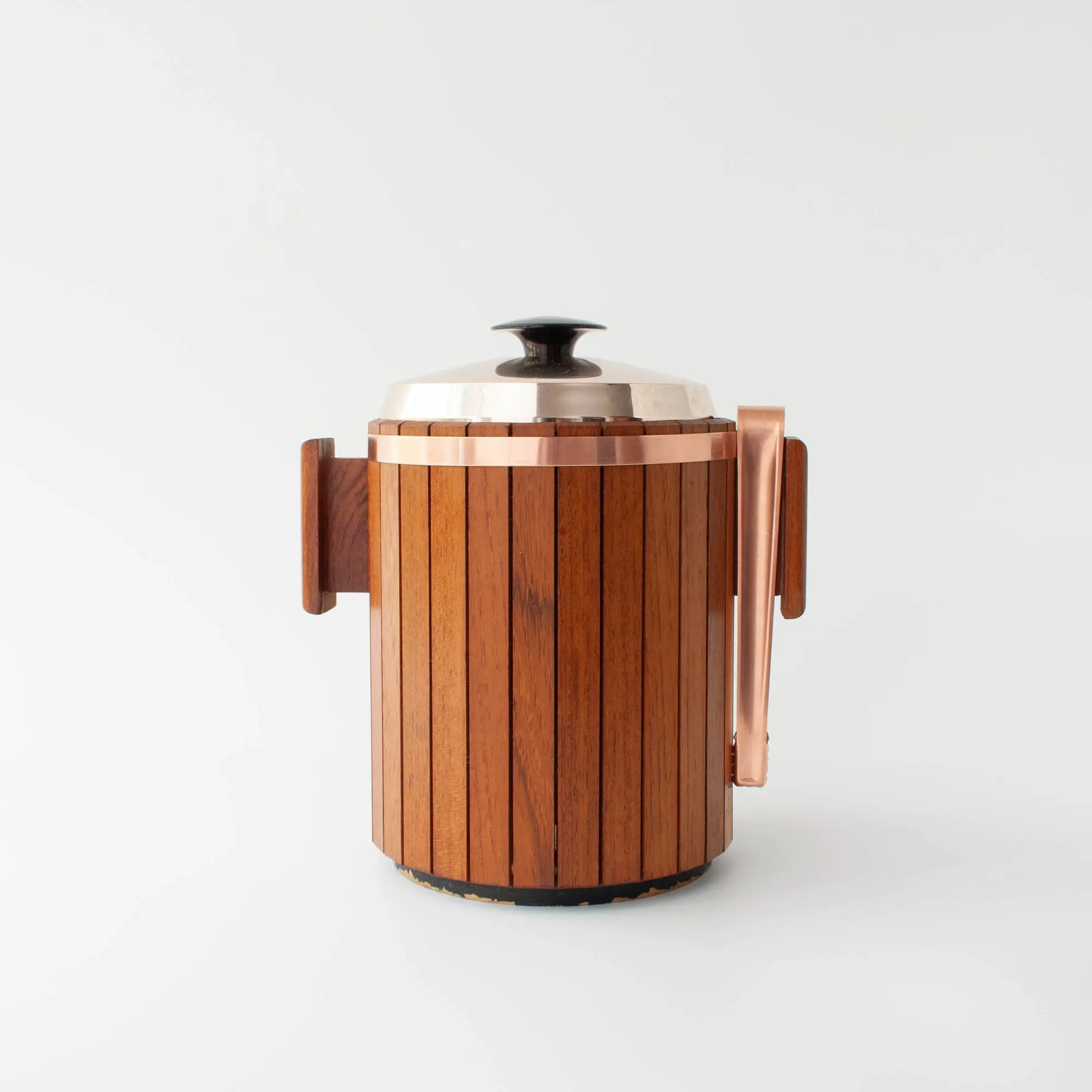 Vintage Danish Wood Ice Bucket with Copper Details, 1960's