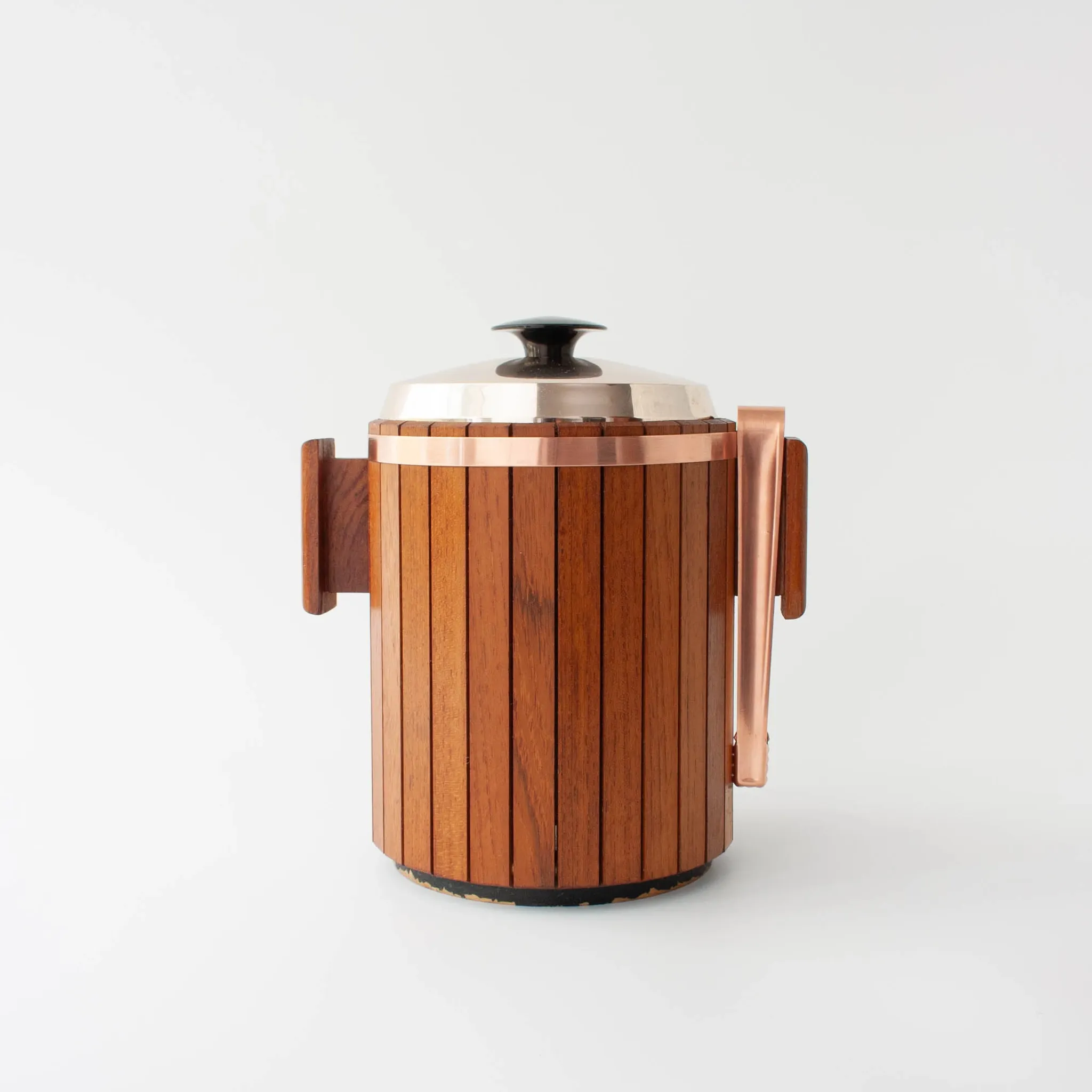 Vintage Danish Wood Ice Bucket with Copper Details, 1960's