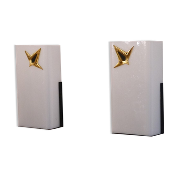 Pair of vintage metal, brass and acrylic wall lamps 1960