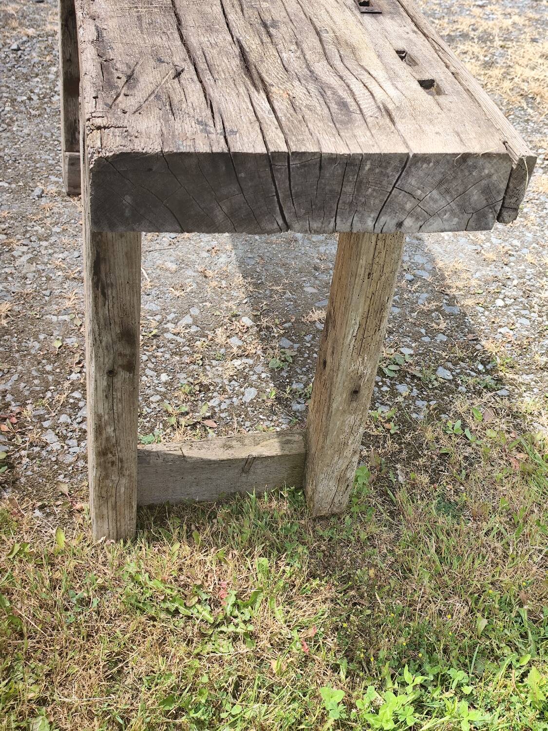 Old small 160 cm carpenter's workbench in solid oak