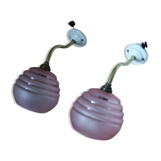 Pink pair of art deco sconces and globes