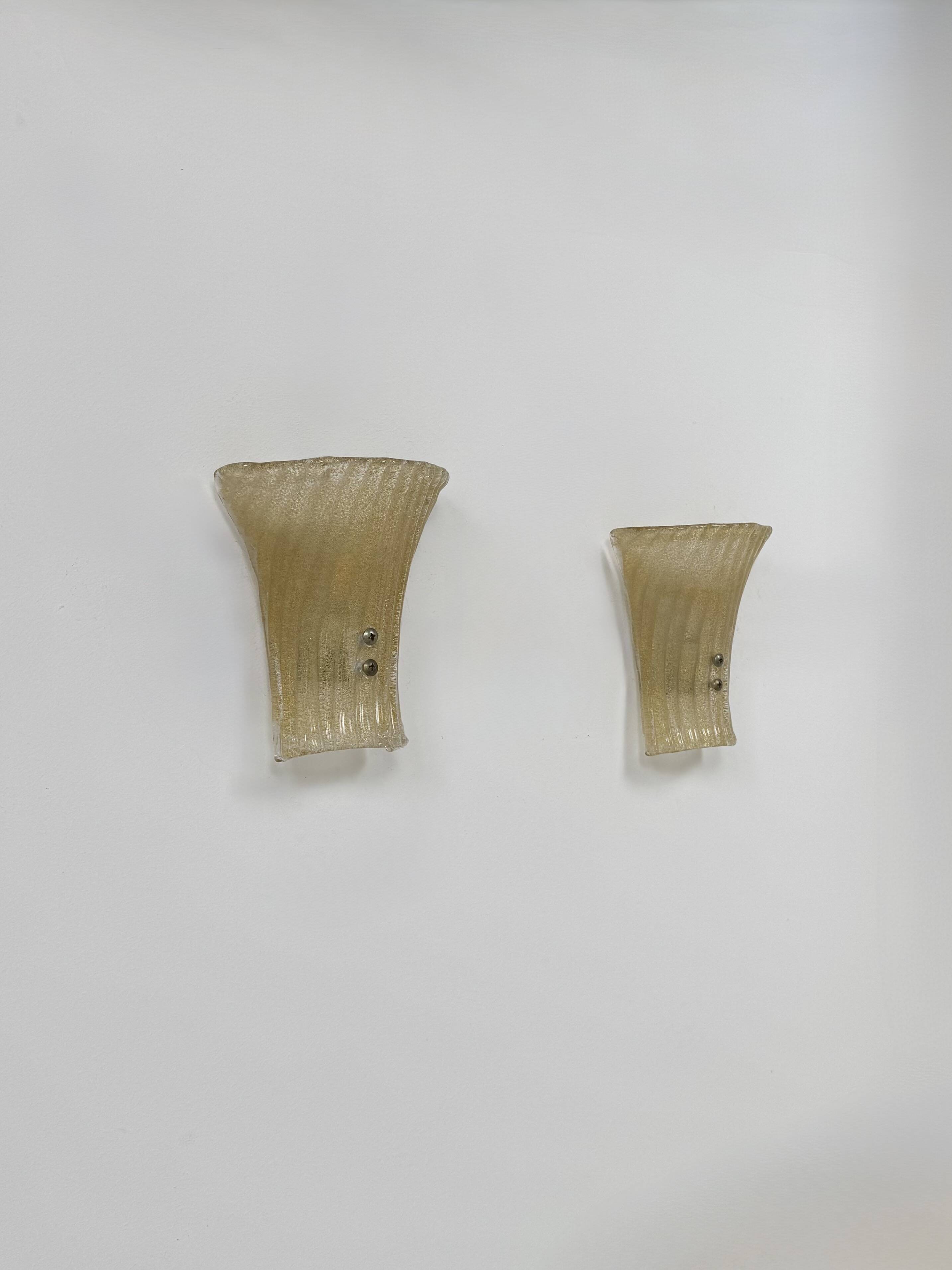 Pair of vintage Murano glass wall lights, pressed moulded, Italy, 1980.