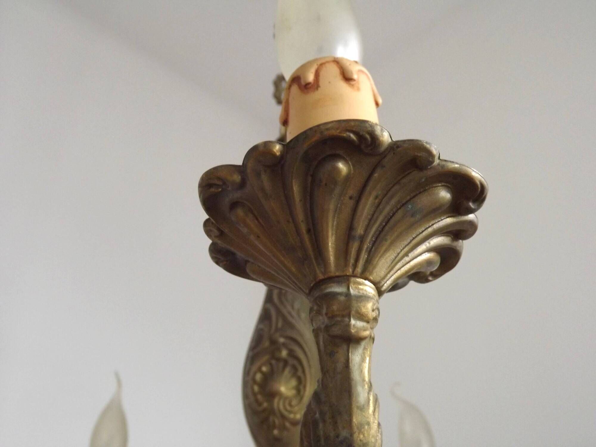 French Vintage Art Nouveau Bronze 5 Light Traditional Style Chandelier 5483