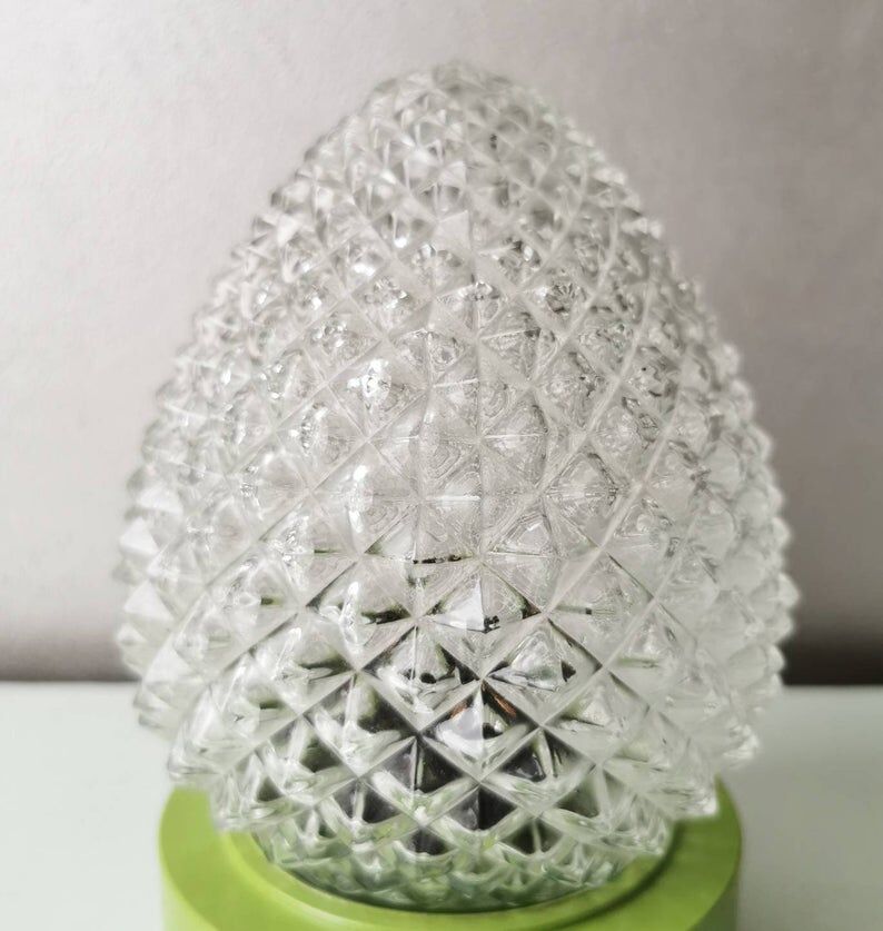 Vintage glass ceiling light with green plastic ring, 1980s