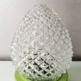 Vintage glass ceiling light with green plastic ring, 1980s