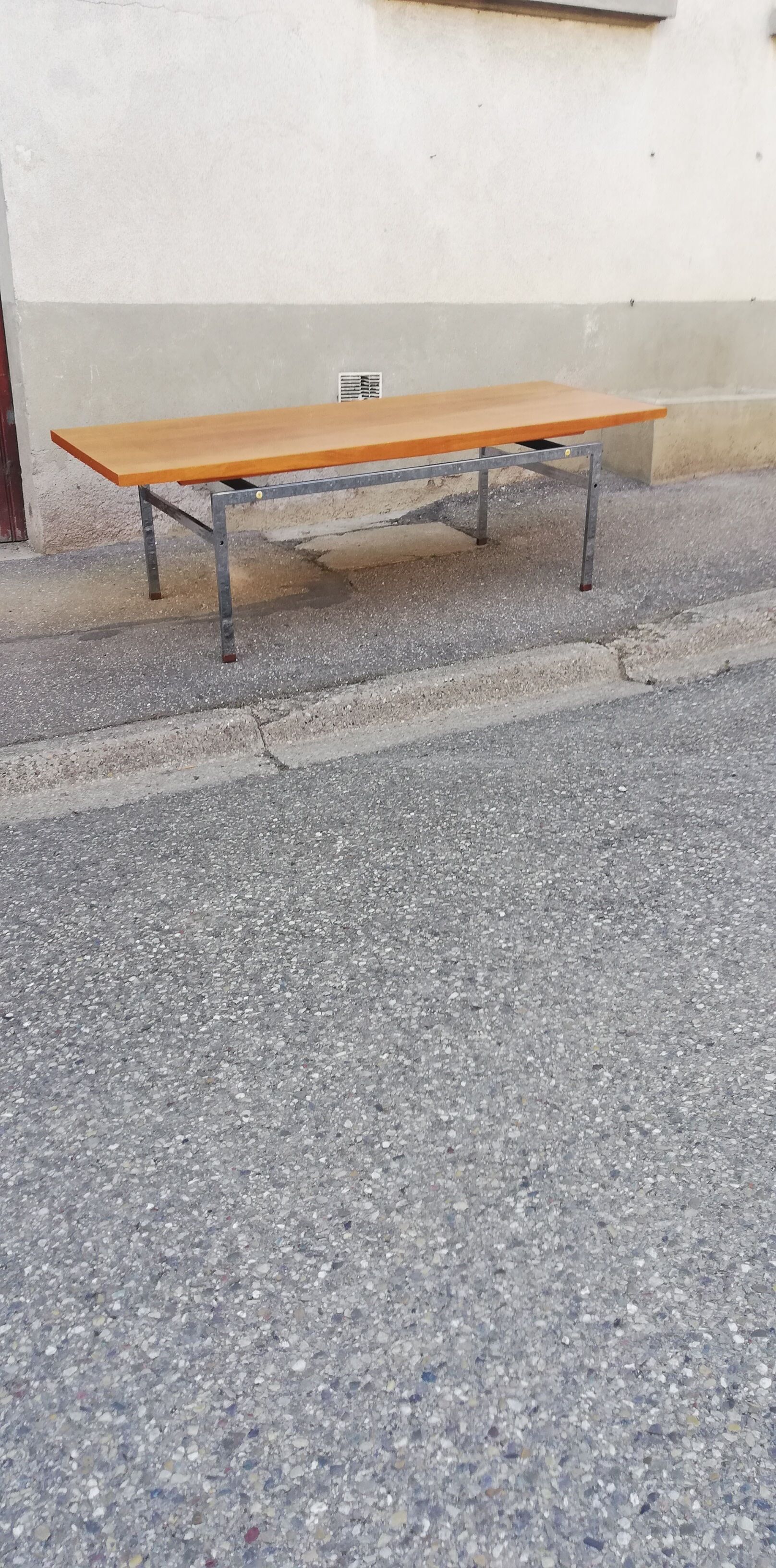 Vintage walnut and chrome coffee table