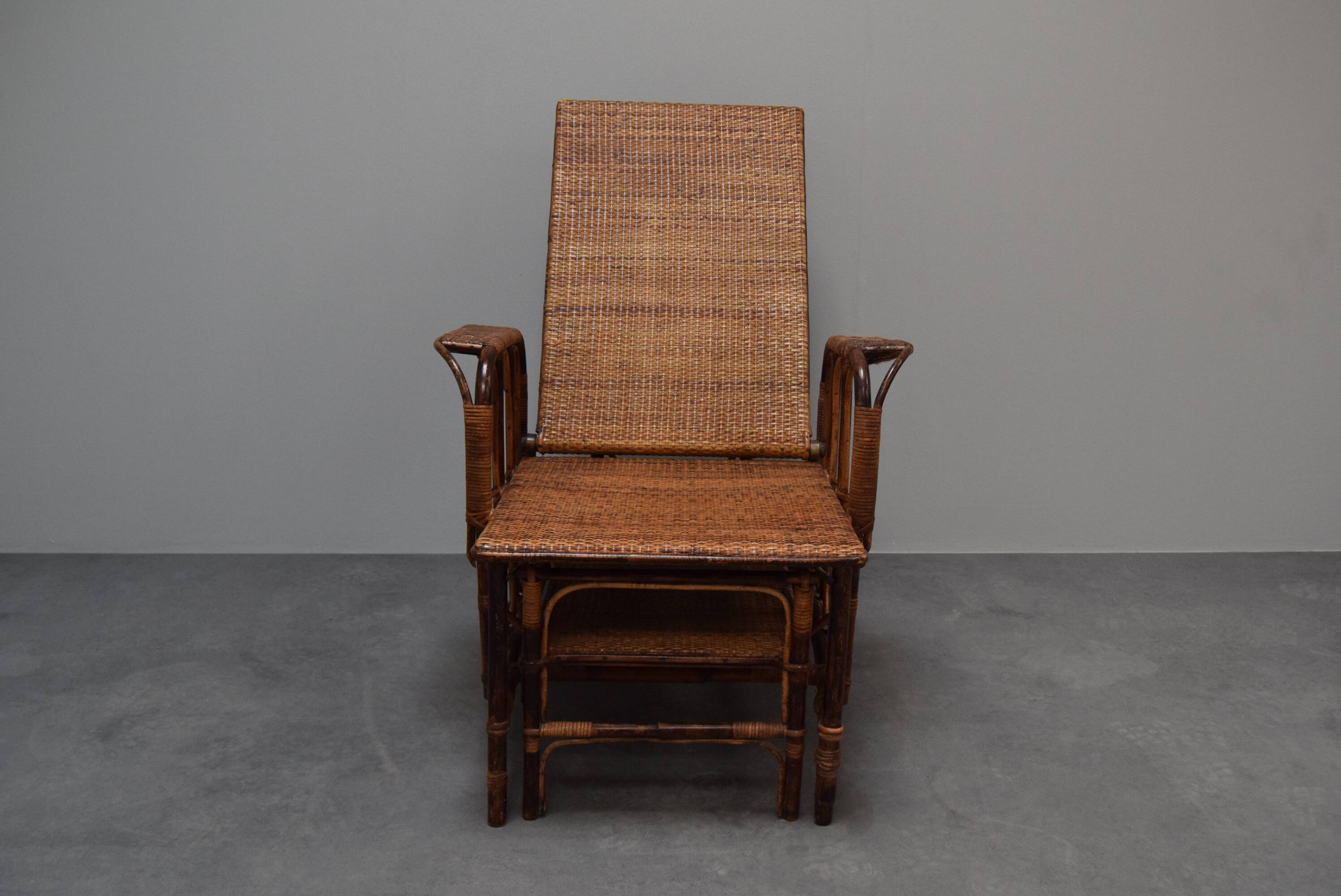 Rare Vintage Bauhaus Rattan & Bamboo Chair with Ottoman by Erich Dieckmann