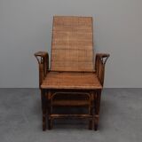 Rare Vintage Bauhaus Rattan & Bamboo Chair with Ottoman by Erich Dieckmann