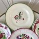 Set of 6 flat plates mismatched Digoin Sarreguemines models Rooster and Casino 30s