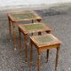 3 English nesting coffee tables in solid wood and leather