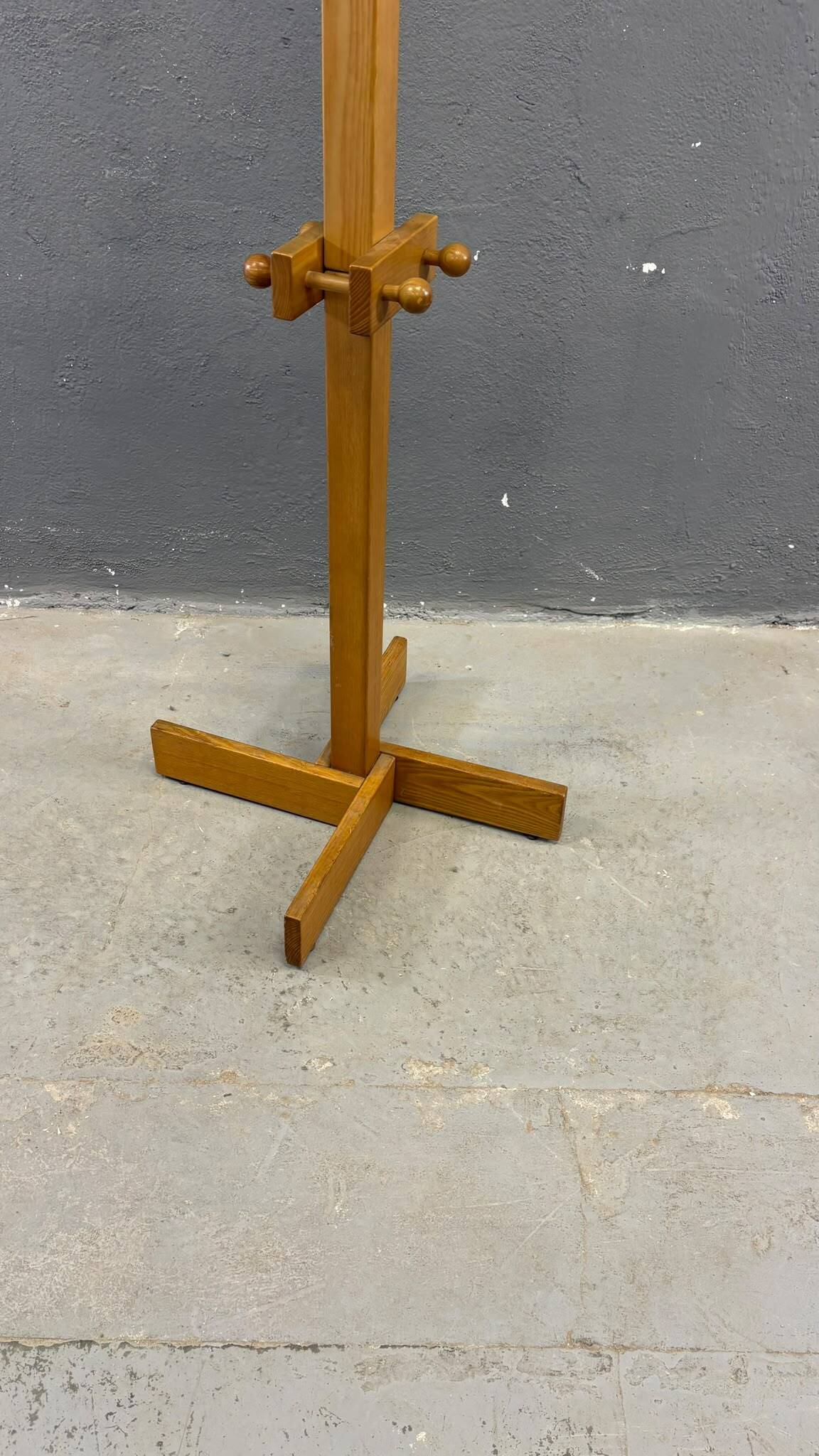 Freestanding mid-century pine coat rack, solid wood, 1970s, Europe