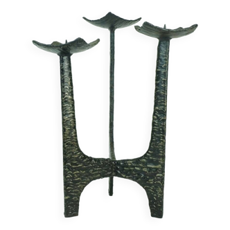 three-legged mid century iron brutalist candle holder 70s