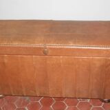 Malle, banc coffre en cuir marron