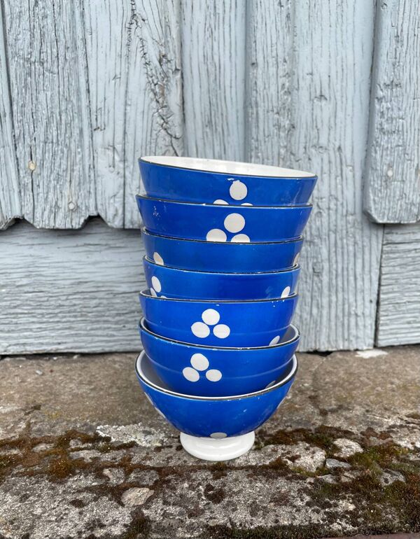 7 mini bol à café decor motif petits pois bleus