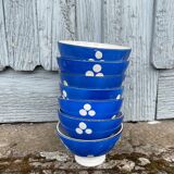 7 mini coffee bowls with blue polka dot decoration