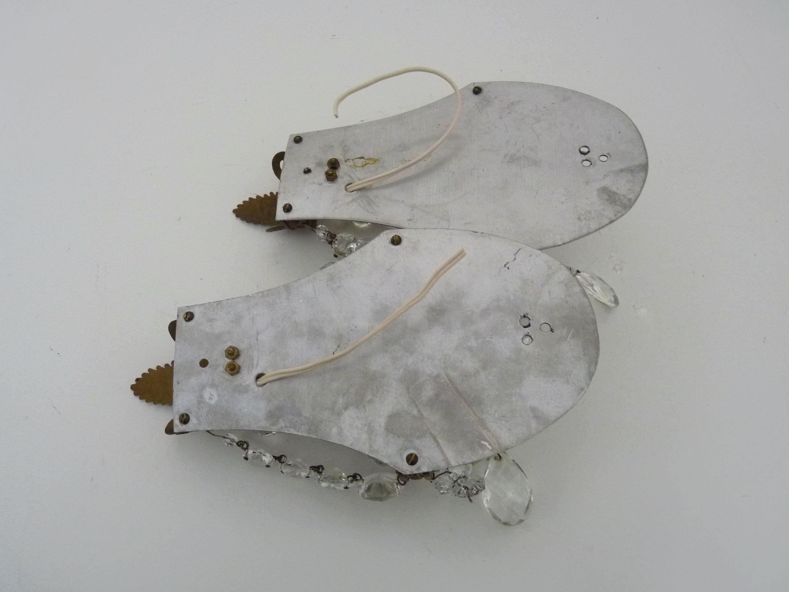 Pair of vintage hot air balloon wall sconces with glass tassels. Year 50