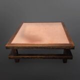 Brutalist oak square coffee table with copper top, Netherlands 1950s