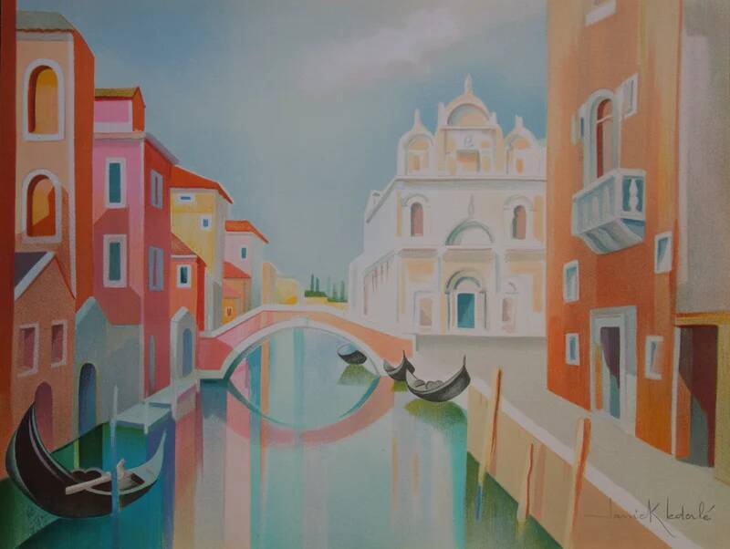 Janick LEDERLE: Gondolas in Venice, Original signed lithograph