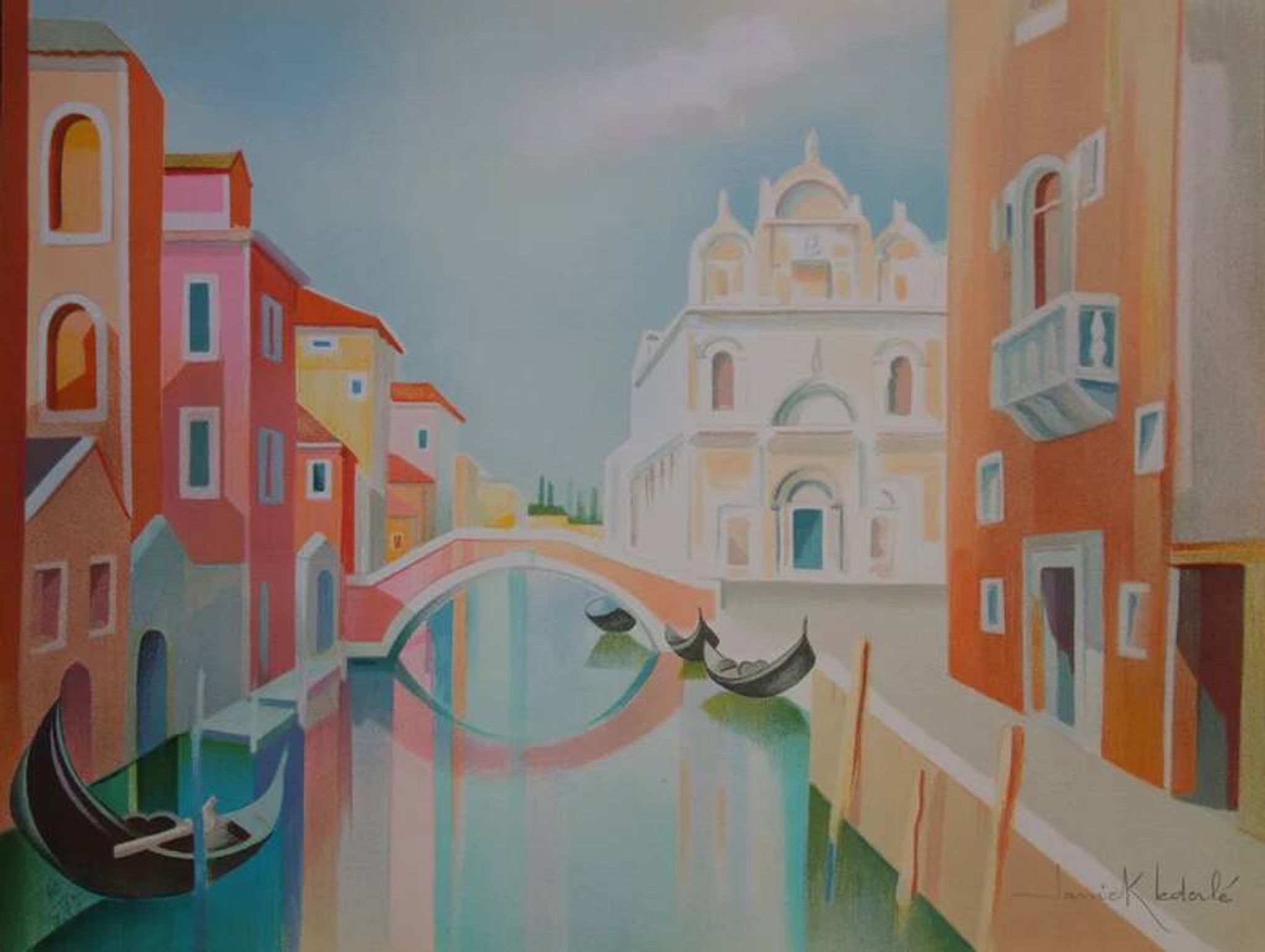 Janick LEDERLE: Gondolas in Venice, Original signed lithograph