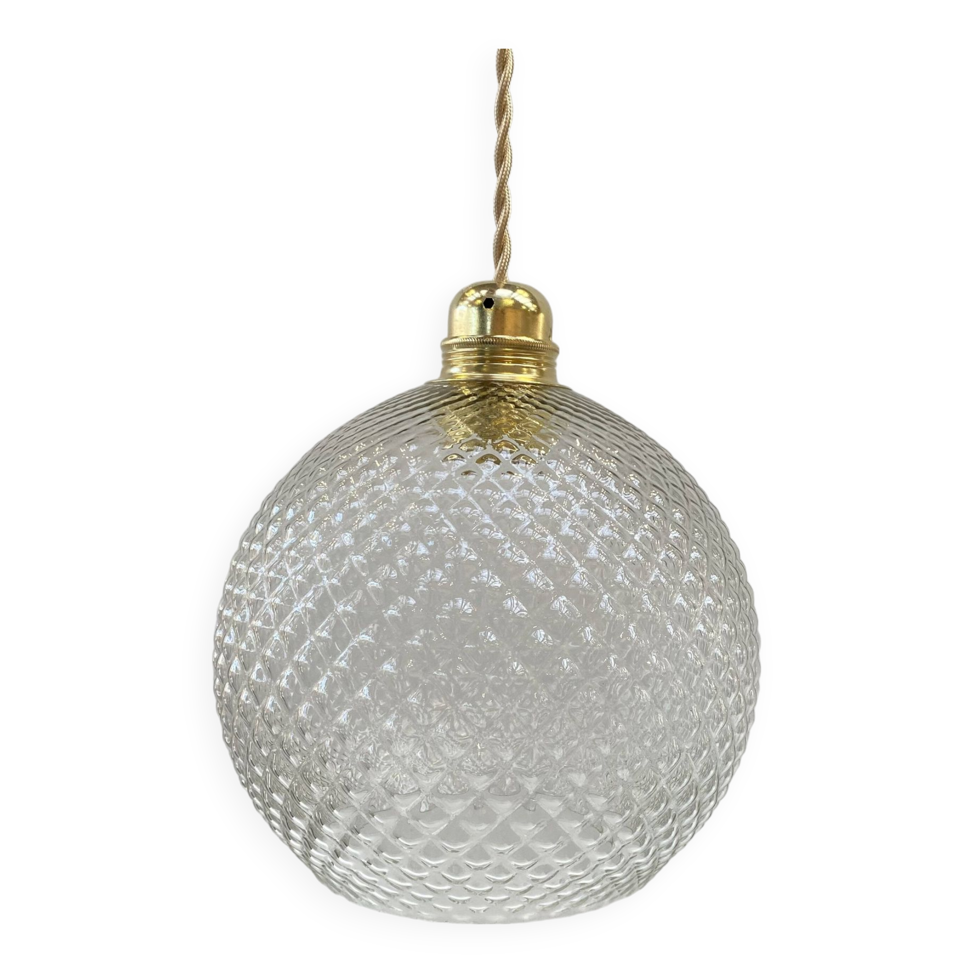 Large vintage pendant light in molded pressed glass