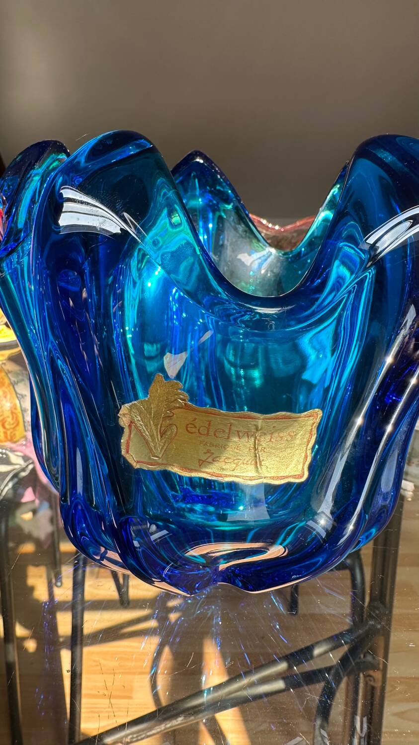 Vintage Cobalt Blue Glass Vase by Jacques – Edelweiss Label, 1970s