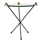 Table d'appoint miroir française milieu du siècle, style Jacques Adnet, laiton, années 1950