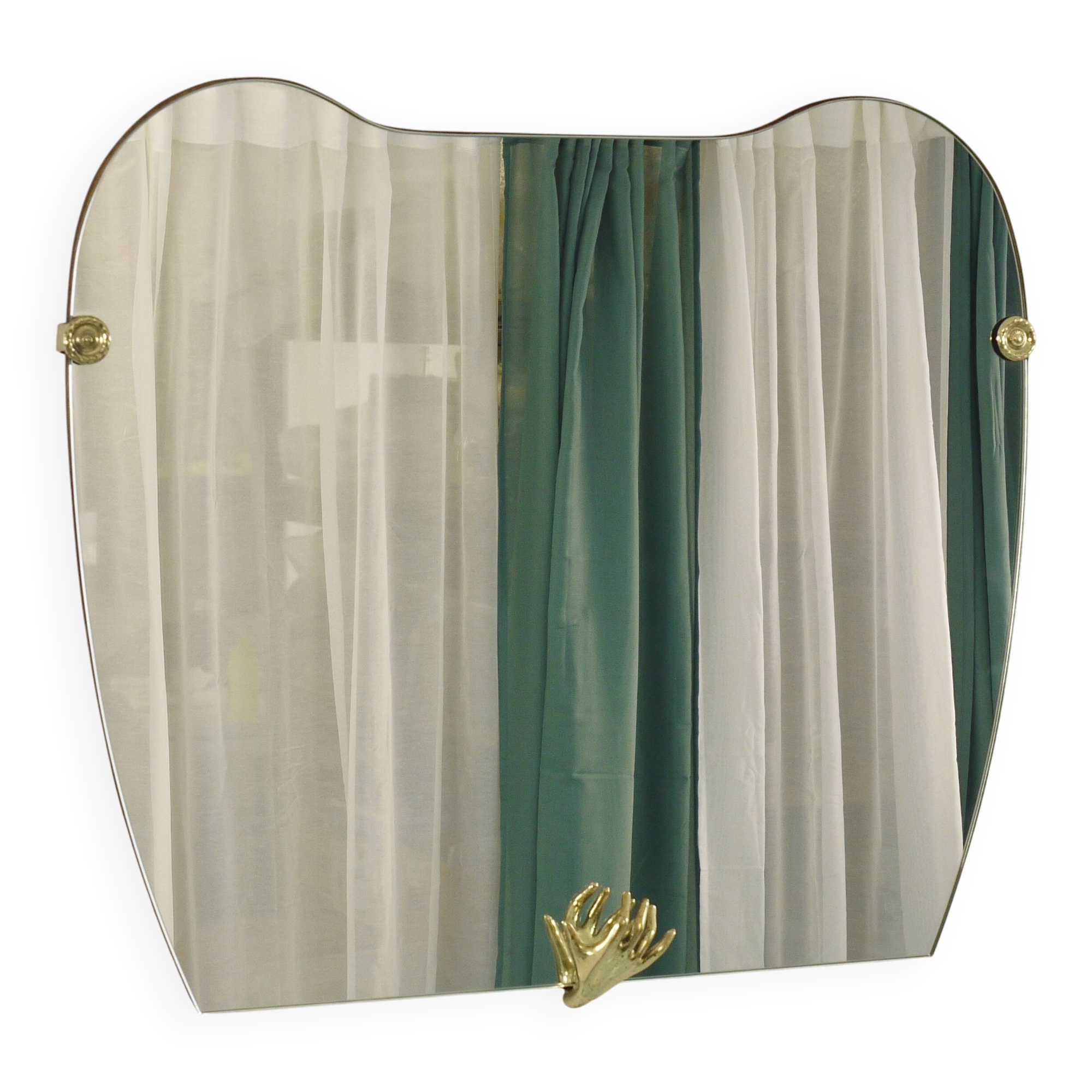 Scultpural Brass Hand Mid-Century Wall Mirror, Italy, 1950s
