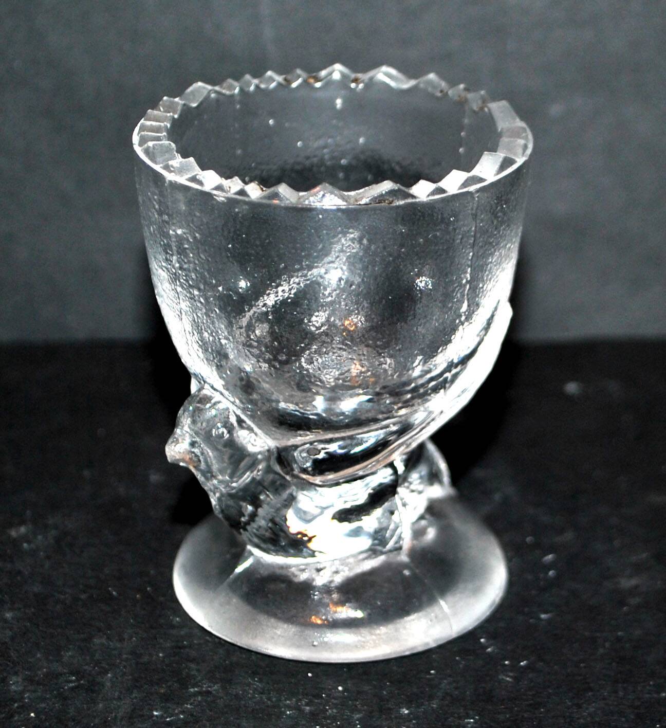 Vintage Portieux Molded Glass Chicken Egg Cup Easter Hen
