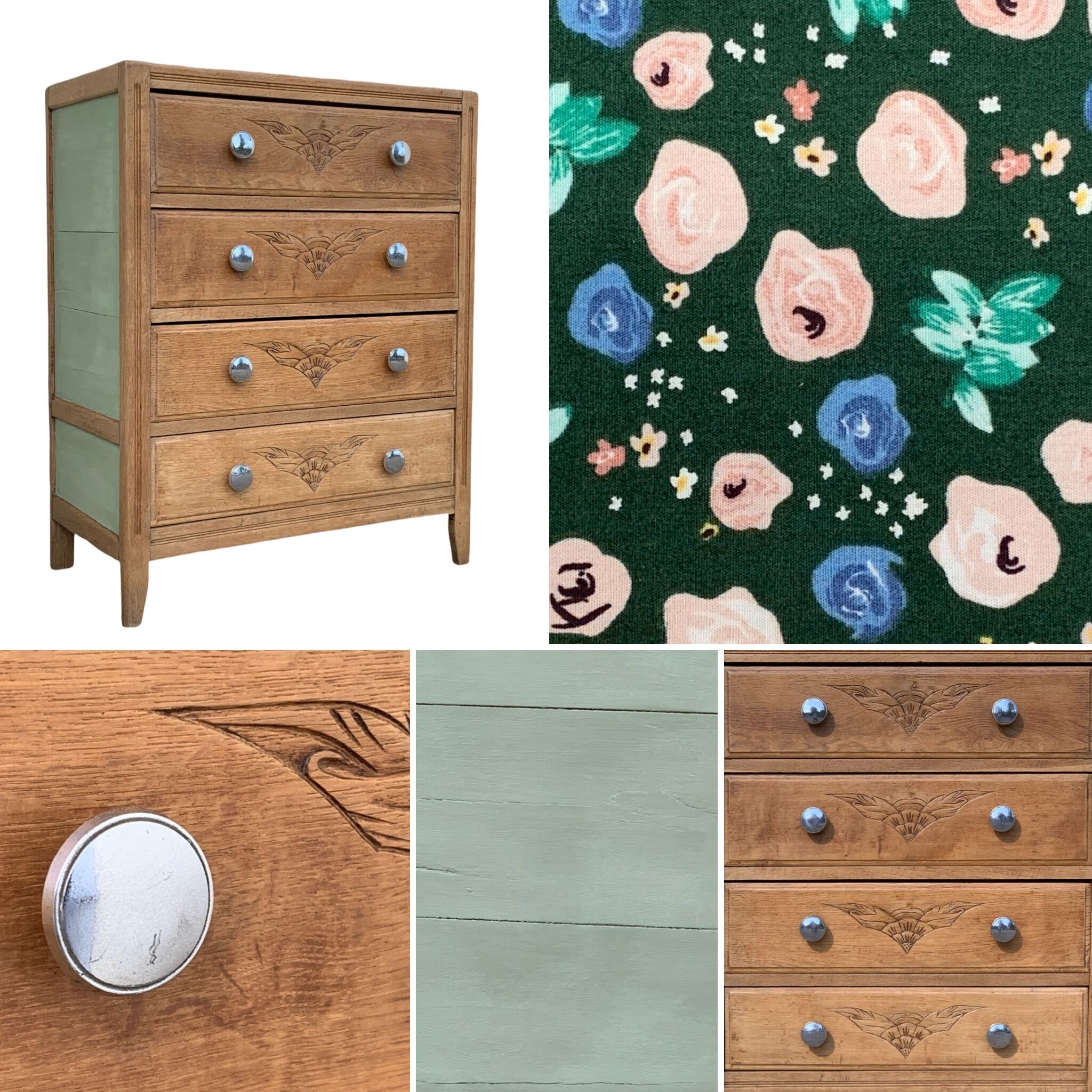 Art deco chest of drawers raw wood and khaki