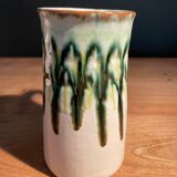 White and green enamelled ceramic carafe pitcher
