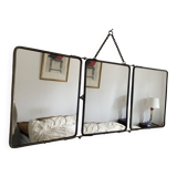 Miroir vintage 1950 triptyque barbier simili lézard noir coiffeur - 27 x 67