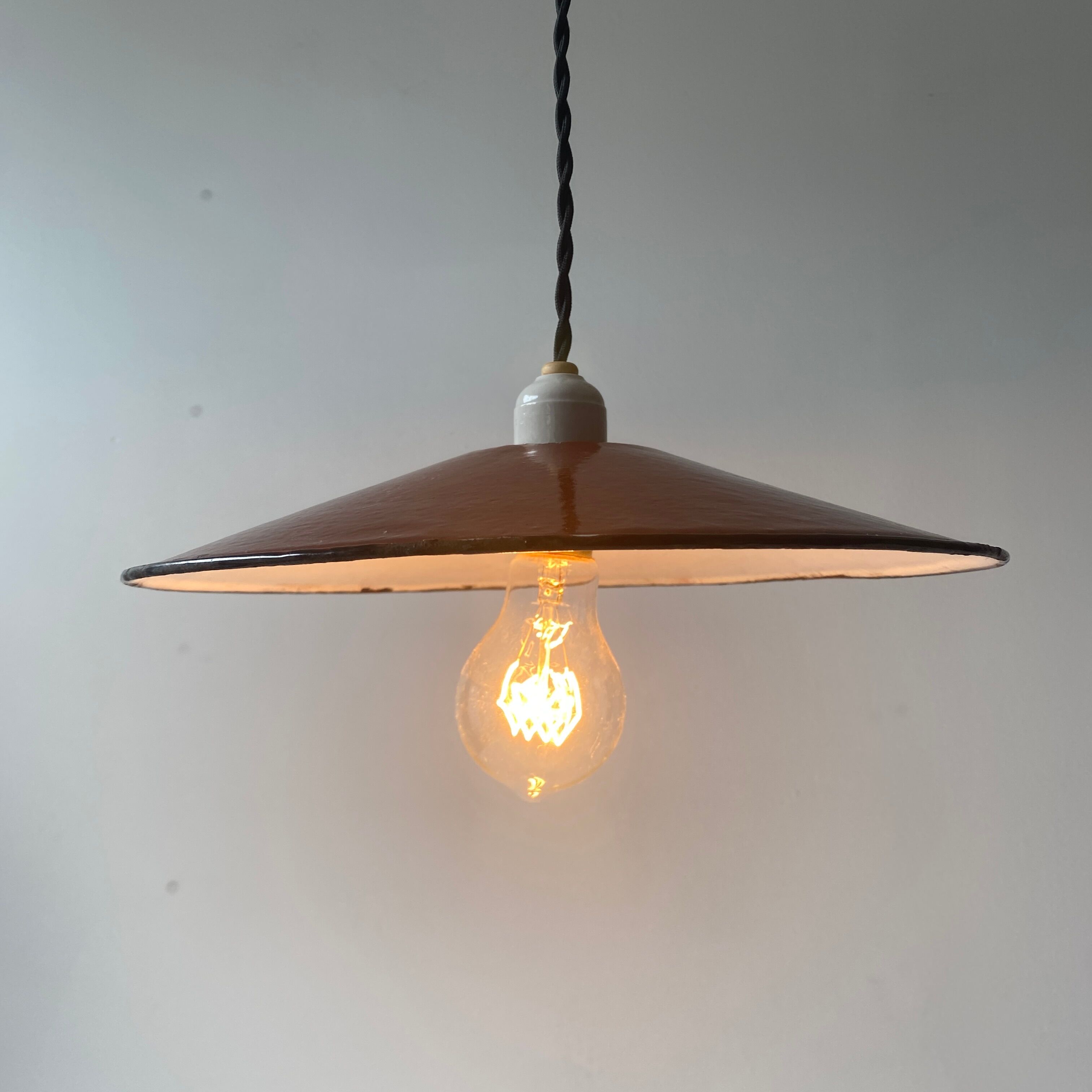 Old red enamelled industrial suspension 30 cm