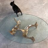 Bronze and glass coffee table with female sculpture by Victor Roman