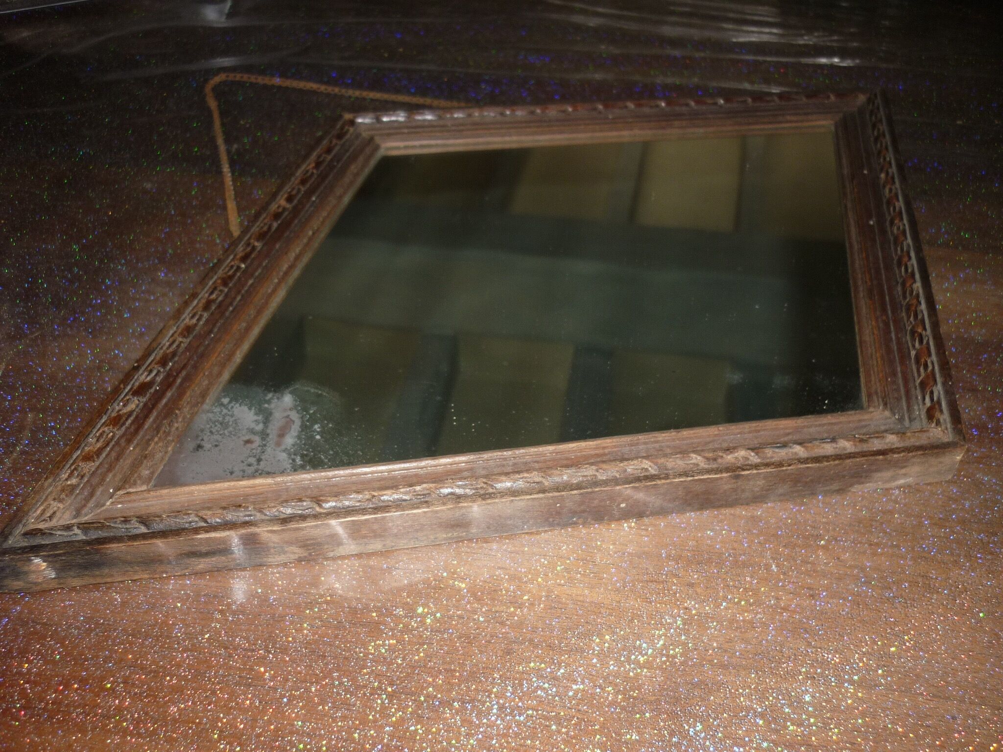 Wooden wall diamond mirror, 30s-40s 50x34cm