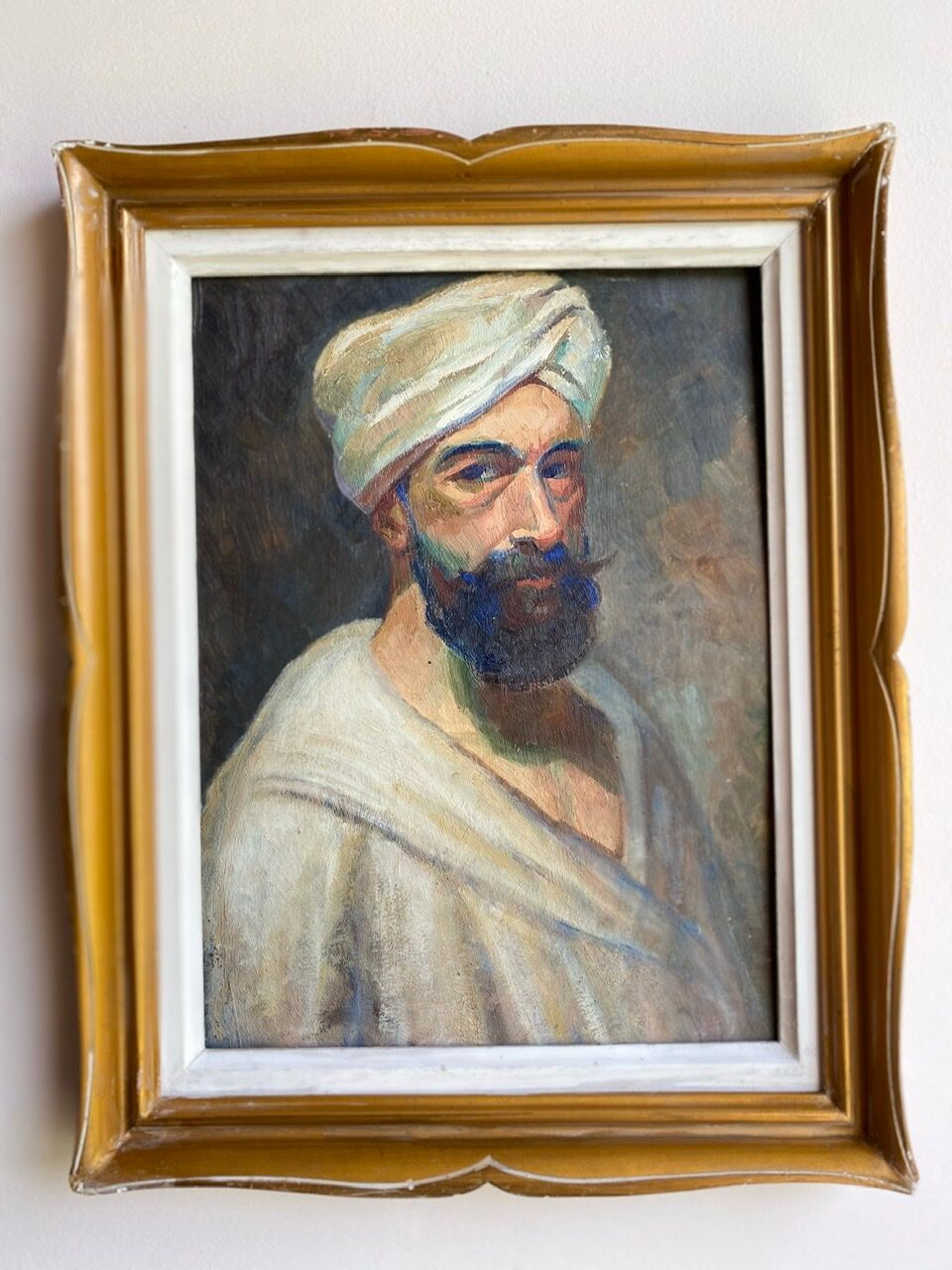 Old painting, portrait of a man with a turban, 20th century, signed