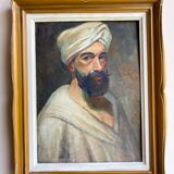 Old painting, portrait of a man with a turban, 20th century, signed