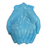 Coupelle à bijoux mains en opaline bleue