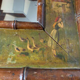 Bamboo wood mirror and 19th century paintings