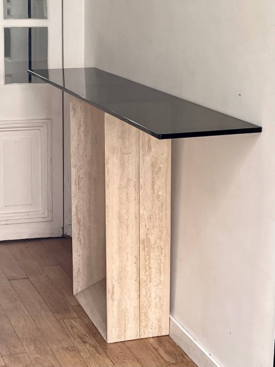 Console travertin verre 80’s